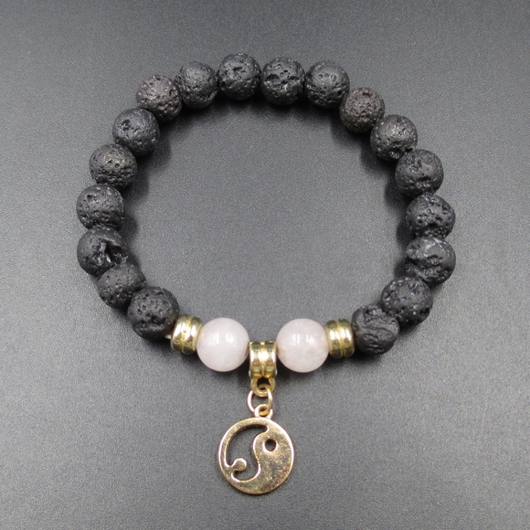 Jewelry - Vintage Stylish Peace Symbol Lava Rock Bracelet